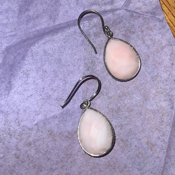 NIB JTV Pink Peruvian Opal Dangle Teardrop 925 Earrings - Picture 1 of 5